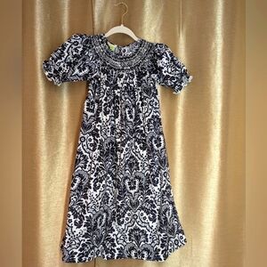 Adorable Girls Size 12 Black and White Patterned Dress Hand Smocked Cotton